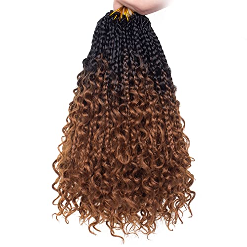 Unionbeauty 14 Inch Boho Box Braids Crochet Hair 8 Packs Goddess Box Braids Crochet Hair Curly Ends Pre-looped Bohemian Hippie Braids Ombre Synthetic Braiding Hair Extension for Black Woman 1B/30# - color: 1B/30#, size: 14 Inch (Pack of 8)