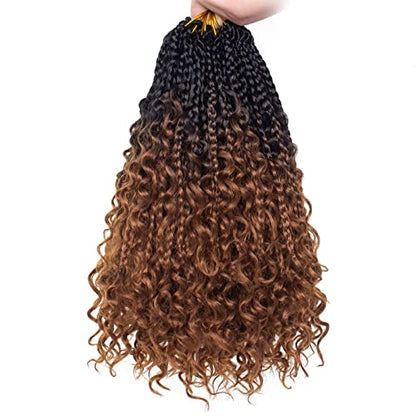Unionbeauty 14 Inch Boho Box Braids Crochet Hair 8 Packs Goddess Box Braids Crochet Hair Curly Ends Pre-looped Bohemian Hippie Braids Ombre Synthetic Braiding Hair Extension for Black Woman 1B/30# - color: 1B/30#, size: 14 Inch (Pack of 8)