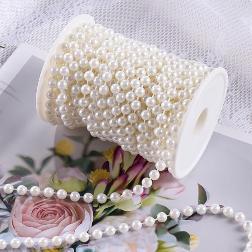 Craft String Pearls Bead 6MM for Wedding Christmas Tree Decorations DIY | 33 Feet Ivory Fake Pearl Garland Beads Trim - size: 6mm/10.1m