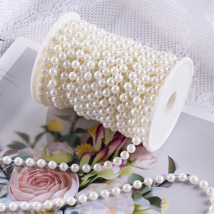 Craft String Pearls Bead 6MM for Wedding Christmas Tree Decorations DIY | 33 Feet Ivory Fake Pearl Garland Beads Trim - size: 6mm/10.1m