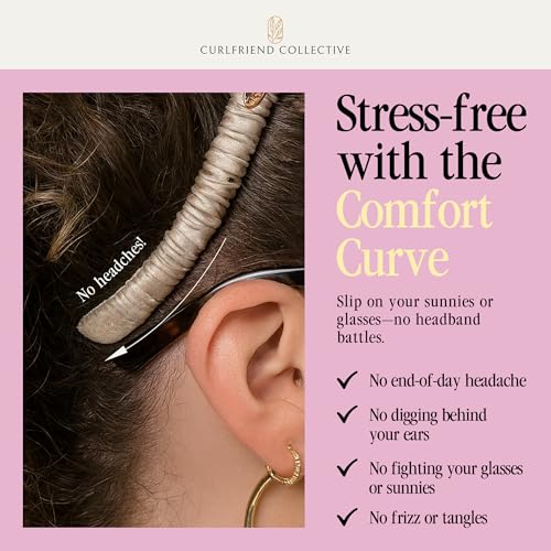 Curlfriend Collective Onyx Comfort Curve Silk Headband for Women | Luxury 100% Mulberry Silk, No-Slip, Headache-Free Fit for Curly, Coily & Textured Hair - color: Onyx