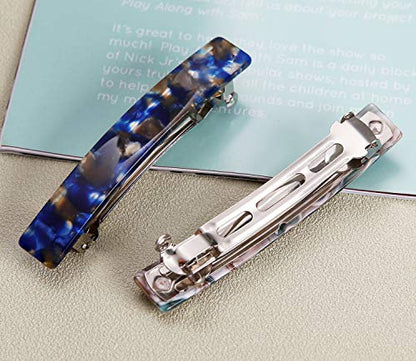 2PCS French Design Hair Barrette Tortoise Shell Celluloid Rectangle Hair Clips for Women - color: Blue,Onyx Green