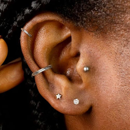 Flat Back Stud Earrings Cartilage Earrings for Women Men Hypoallergenic Threadless Flat Back Earring Surgical Steel Earring Tragus Helix Labret Lip Medusa Conch Body Piercing Jewelry - color: Sliver-18G(1.0mm)