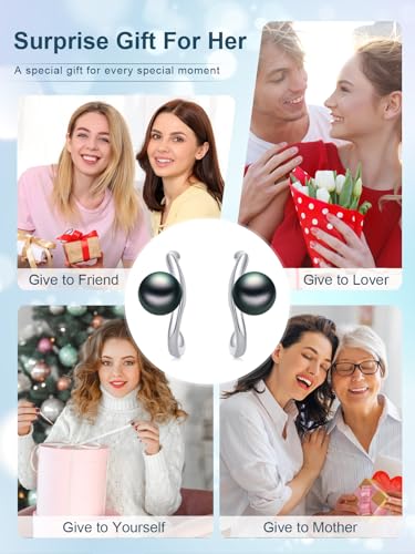 Tahitian Black Pearl Earrings Stud 925 Sterling Silver Black Pearl Earrings Birthday Jewelry Gift for Women Mom Wife Her