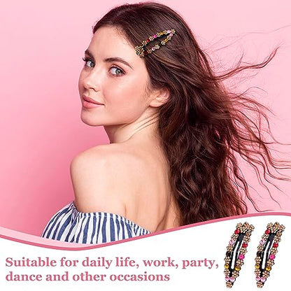 OIIKI 10pcs Rhinestone Snap Hair Clips for Women, 2 Styles