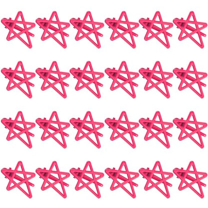 ELANE 24 Pcs Star Snap Hair Clips for Women Girl,Cute Hair Barrettes for Women Fine Thin Hair Accessories DIY - color: Rose red