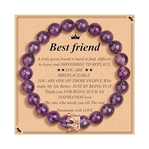 JoycuFF Woman Birthday Gifts Idea Friendship Gifts For Women Best Friends Besties Aunt Female Mom Daughter Granddaughter Gf Anniversary Christmas Graduation Healing Stone Crown Gifts For Her - style: 2.Best Friend Bracelet-Dream Amethyst