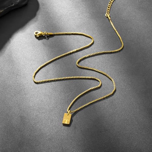 Gold Plated Square Initial Necklace Waterproof A-Z Letter Pendant on Thin Chain - Dainty, Stackable Jewelry for Women - color: Golden-H, size: F