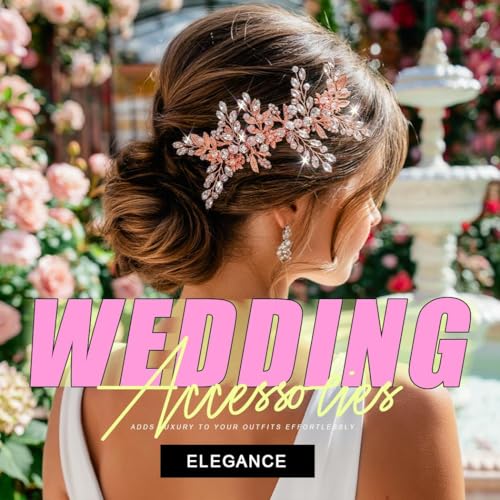 Rhinestone Wedding Hair Comb Gold Floral Bridal Hair Piece Crystal Hair Accessories for Women (Rosegold) - color: Rosegold