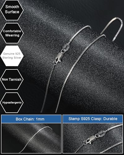 FUNEIA 925 Sterling Silver Necklace for Women Trendy Dainty Real Silver Chain Necklace Simple Thin Box Chain Beaded Chain Snake Chain Herringbone Necklaces Jewelry 14/16/18 Inch - color: 0.8mm Box Chain