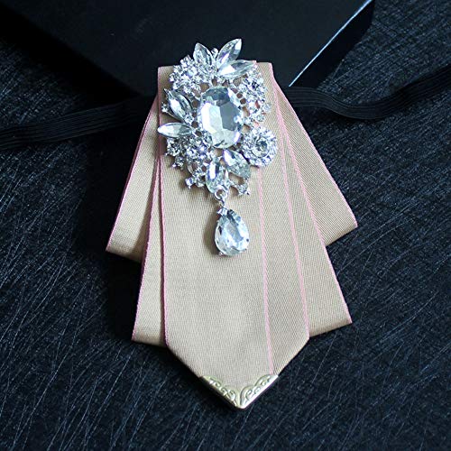 Crystal Bow tie Brooches Collar Pin Jewelry ribbon Fabric Bowknot Pre Tied Neck Tie For men Women wedding bridegroom - color: Beige