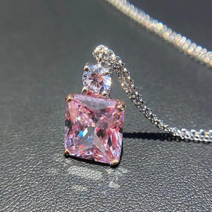 Luxury Sweet Pink Cubic Zirconia Pendant Necklace for Women Charms Jewelry - color: Two-tone