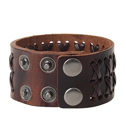 Jeilwiy Punk Leather Wristbands for Men Bracelets Handmade Wide Cuff Bangle Braided Jewelry Black Brown Adjustable - Punk Father's Gifts - color: Mens Genuine Leather Bracelet