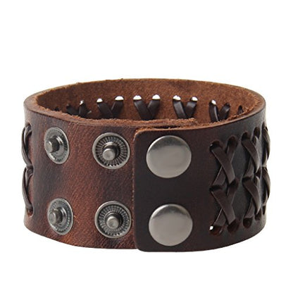 Jeilwiy Punk Leather Wristbands for Men Bracelets Handmade Wide Cuff Bangle Braided Jewelry Black Brown Adjustable - Punk Father's Gifts - color: Mens Genuine Leather Bracelet