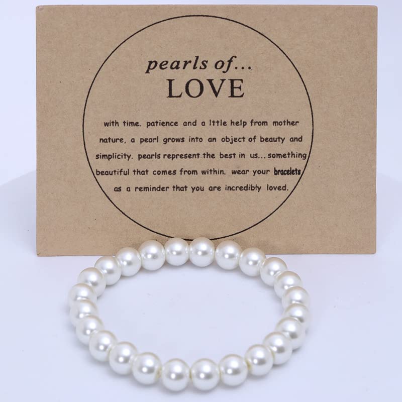 COLORFUL BLING Imitation Pearl Strands Choker Necklace Bracelet With Meaningful Card for Wedding Anniversary Birthday Party Gifts Bridal Jewelry Set - color: 10mm set
