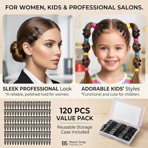 120 Pack Black 2 Inch Barrettes Women Metal Snap Hair Clips Accessories | Non-Slip Snap Clips Hairpins for Thick Hair,Updos, Braids Buns - color: Black