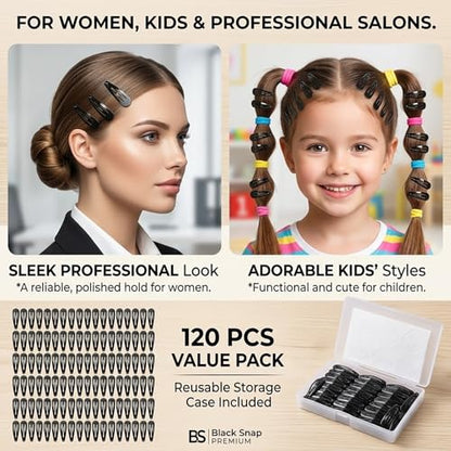 120 Pack Black 2 Inch Barrettes Women Metal Snap Hair Clips Accessories | Non-Slip Snap Clips Hairpins for Thick Hair,Updos, Braids Buns - color: Black