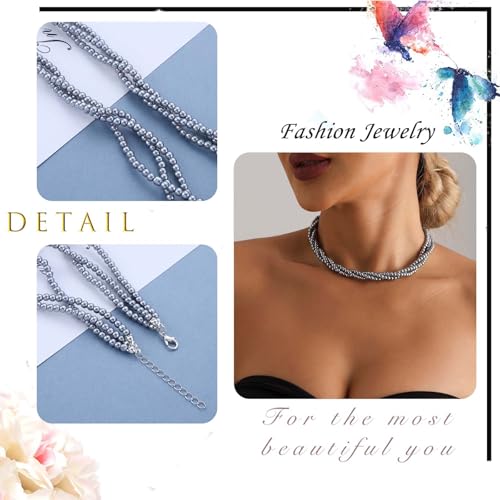 Layered Beaded Choker Necklace Handmade Glass Seed Beads Necklace Layering Twisted Bead Chain Clavicle Necklace Double Layers Round Beads Strand Necklace Jewelry for Women - style: 3 rows