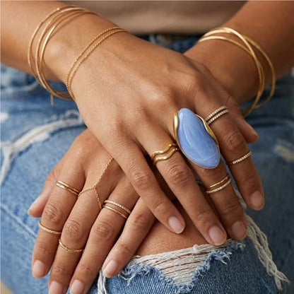 Mchic Colorful Chunky Statement Ring for Women: Boho Large Oval Acrylic Finger Ring Stainless Steel Adjustable Beach Summer Y2K Handmade Jewelry Gift for Women - color: Blue
