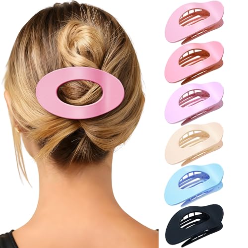 Mesovor 6 Pack Flat Hair Claw Clips, 4.33" Nonslip Round Lay Hair Clips | Strong Hold French Large Flat Hairclips for Lying Down, Yoga, Driving (Candy Colored) - color: Candy Colored
