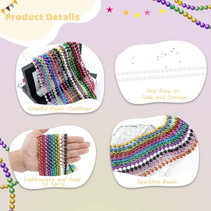 SHAOQINLIN 30 PCS White Bead Necklaces, 33" White Mardi Gras Christmas Beads Necklace, 4th of July Necklaces, Parade Throws Accessories for Christmas Independence Day New Year Party Favors - color: White