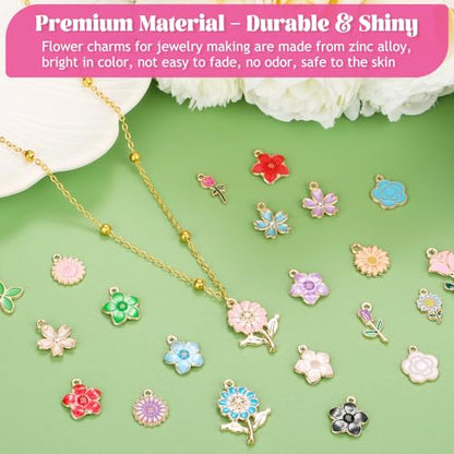 Mckanti 150Pcs 75 Pairs Spring Flower Charms for Jewelry Making and Bracelets, Wholesale Floral Assorted Enamel Mixed Bulk Metal Charms for DIY Necklace Bracelet Earring Jewelry Making and Crafting - style: Flower Charms