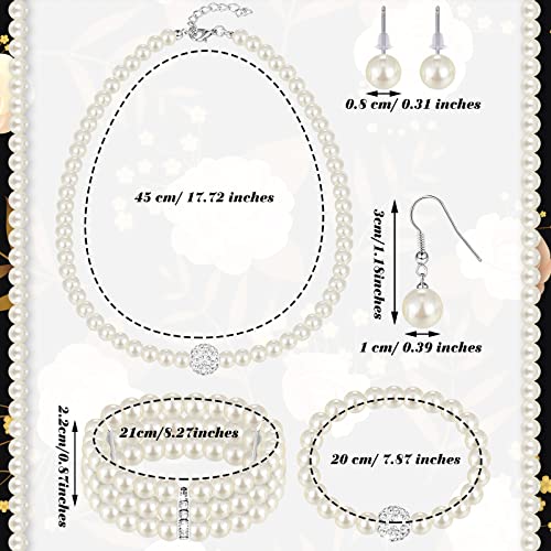 Glenmal Pearl Rhinestone Jewelry Set for Women Pearl Necklace Bracelet Earrings for Wedding Halloween Bridal Shower Tea Party - style: Elegant Style