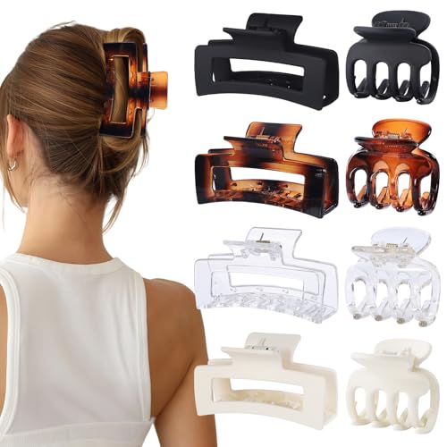 SMKSL 8 Pcs Hair Claw Clips for Women & Girls 2 Styles Hair Accessories | Durable & Sturdy Plastic Clips for Thick & Curly Hair, Strong Hold & Non-Slip, Stylish Gifts for Ladies(Transparent) - color: Transparent