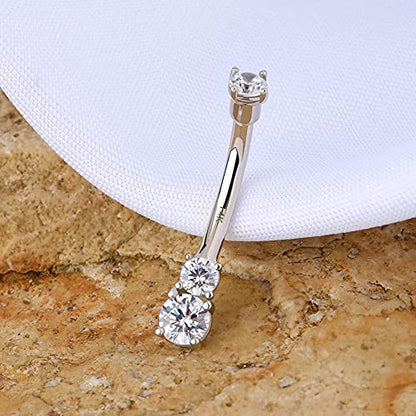 OUFER 14K Solid Gold Belly Navel Button Ring Clear 5A Cubic Zirconia Design Belly Rings Piercing Jewelry - color: white gold