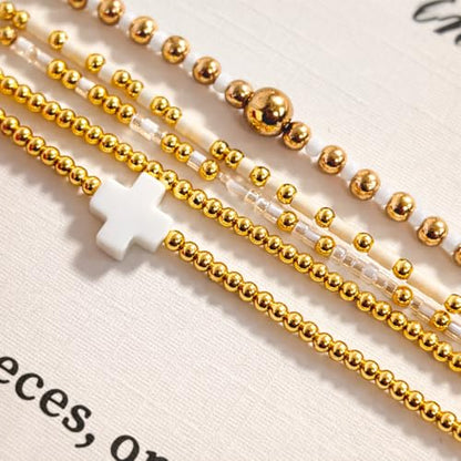 Gold Bracelets for Women, Beaded Cross Stack, Non Tarnish Set，Set-1 | Gold Beaded Bracelet Stack with Stretch Fit, Waterproof Finish and Dainty Design for Everyday Wear and Gifts - color: Colors-8