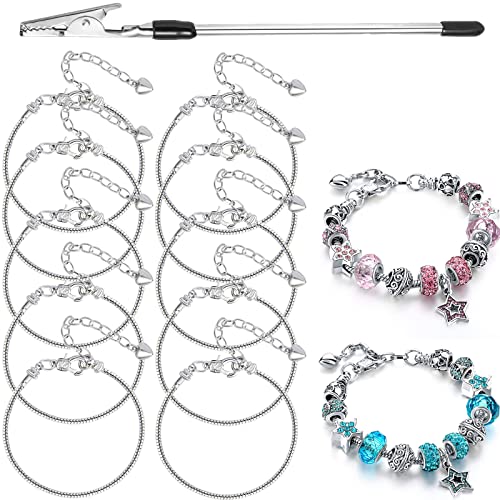 10PCS Snake Chain Charm Bracelet with Bracelet Helper Adjustable Snake Bracelet Chains with Lobster Clasp Extender Chain for Women DIY Jewelry Making Supplies - color: 10Pcs Sliver Bracelet with Bracelet Helper