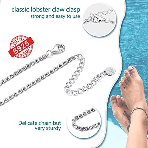 PROSILVER 925 Sterling Silver Ankle Bracelets For Women, Stylish Chain Anklets, Summer Beach Jewelry, 8.6-10.6 Inch Adjustable, Come with Box - style: 05 Twisted Rope Anklet-1.6mm
