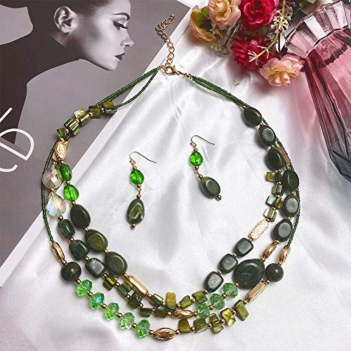 Coiris 3 Multi Layer Shell Glass Beaded Fashion Necklace for Women 21" - color: N0001-Green