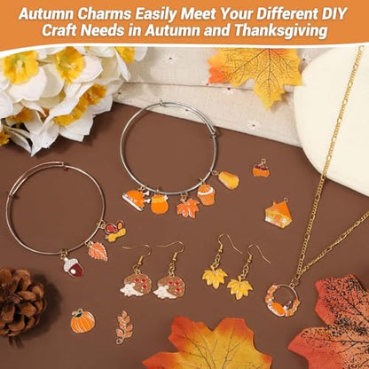 100Pcs 50 Pairs Fall Charms for Jewelry Making and Bracelets, Thanksgiving Autumn Charms Gold Enamel Jewelry Pendants for Earring Bracelet Necklace Crafts Making - style: Fall Charms