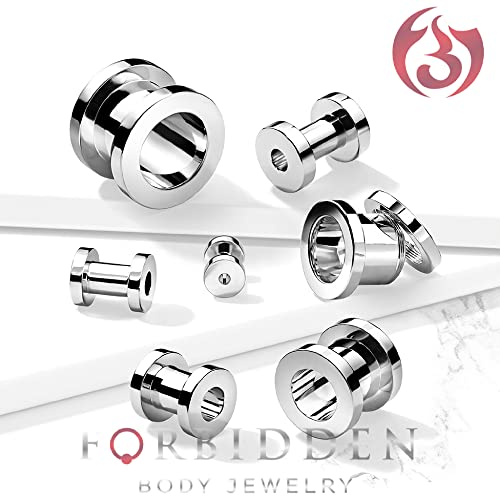 Forbidden Body Jewelry 1.2mm - 16mm Surgical Steel Ear Gauges Screw Fit Tunnels, Tunnel Plug Earrings Sold as a Pair - style: 4mm (6 Gauge)