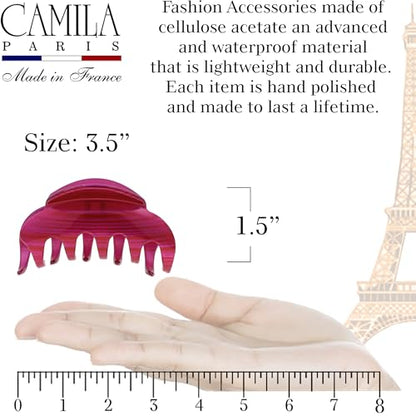 Camila Paris CP3218 French Hair Clips for Women, 3.5" Large Claw Clip Strong Hold All Day, Girl Large Claw Clips for Thick Hair, No Damage No Slip Flat Clip for Women. Made in France - color: Fushia