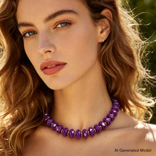 Colorful Chunky Acrylic Beaded Choker Necklaces for Women | Multicolor Faceted Beads, Sturdy Metal Chain, Adjustable Detachable, Lightweight, Summer Boho, Sparkly Statement Jewelry Gift - color: Purple