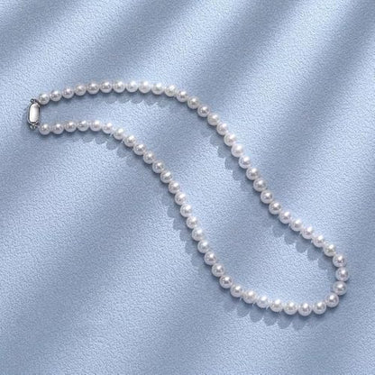 White Genuine Freshwater Cultured Pearl Necklace For Women And Men | Full Sizes from 3mm to 14mm Freshwater Pearls, AAA Grade & Above, A Love Gift Choice For Anniversaries And Birthdays - size: 7-8mm 16in AAAA
