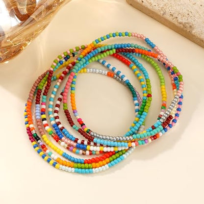 Gold Seed Beaded Stack Bracelets for Women,Handmade Stackable Stretch Colorful Ball Fall Jewelry Friendship Accessories Gift - color: rainbow