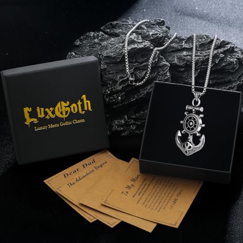 Stainless Steel Gothic Y2K Punk Rock Emo Biker Pendant Necklace | Cosplay Vintage Viking Alt Edgy Fashion Charm Necklace Jewelry for Men Women Active Daily Wear - style: Viking Ship Rudder Anchor