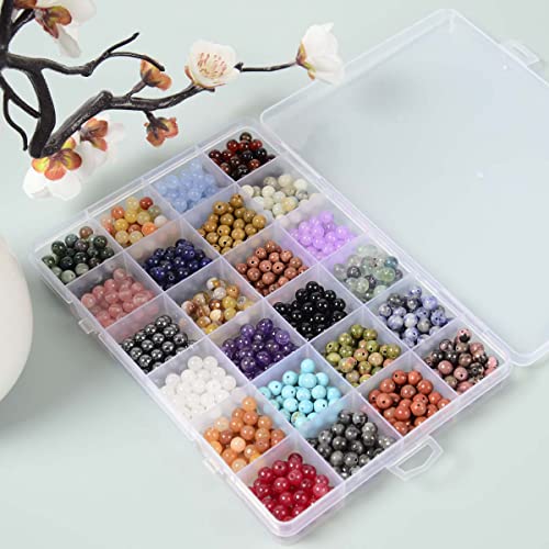6mm Natural Mixed Materials Gemstones Beads Tiny Spacer Round Loose Beads Jewelry Making KIT with Thread 960 PCS(24 Natural, 6mm) - color: 24 Natural, size: 6mm
