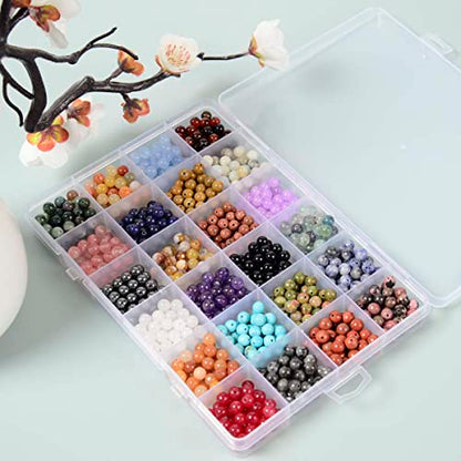 6mm Natural Mixed Materials Gemstones Beads Tiny Spacer Round Loose Beads Jewelry Making KIT with Thread 960 PCS(24 Natural, 6mm) - color: 24 Natural, size: 6mm