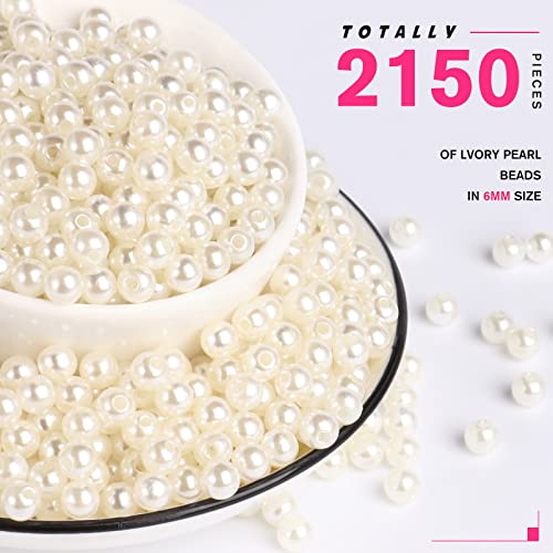 2150PCS Pearl Beads for Jewelry Making 6mm Jewelry Beads Bulk | Round Faux Pearls Beads with Holes for Bracelet Necklace Earrings Crafting - color: ivory(6mm)