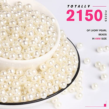 2150PCS Pearl Beads for Jewelry Making 6mm Jewelry Beads Bulk | Round Faux Pearls Beads with Holes for Bracelet Necklace Earrings Crafting - color: ivory(6mm)