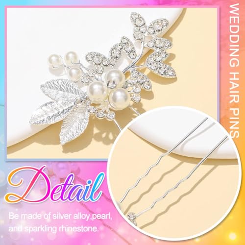 Heread Pearl Wedding Hair Pins Silver Bridal Clip for Women (Pack of 3) | Rhinestone Hair Clips Prom Accessories Accessory for Brides