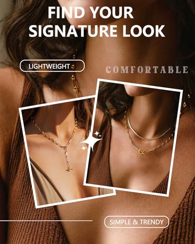 Link Gold Chain 14K Gold Plated Trendy Rope Paperclip Thick Chain Necklace Minimalist Layered Gold Chain Choker Necklaces for Women - style: Toggle Clasp Paperclip Chain