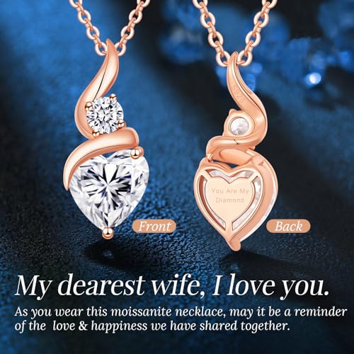 ANDSO Heart Moissanite Necklaces Birthday Jewelry Gifts for Women | S925 Silver /Gold Plating Birthstone Necklace, Ideal Anniversary Christmas Valentine Present for Mom Wife Her Girlfriend - style: Rose Gold-2 Carat