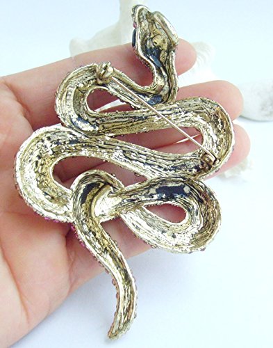 Classic 3.94" Unique Animal Snake Brooch Pin Pendant Austrian Crystal BZ5847 - color: Gold-Tone Turquoise