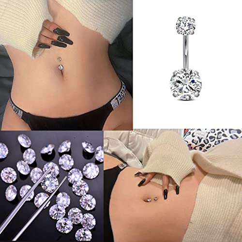 FECTAS 14g Belly Button Rings Surgical Steel CZ Petite Navel Ring for Women Body Piercing Jewelry Petite select Barbell Len 6mm 8mm 10mm 12mm 14mm Silver - style: silver-1pcs-8mm bar