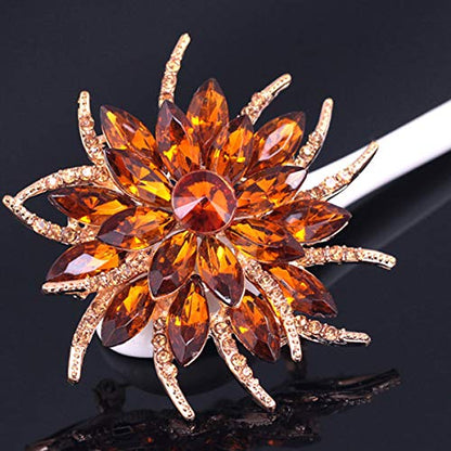 seven wolves Women's Austrian Crystal Brooch Wedding Flower Leaf Bouquet Brooch - color: 2-Black Champagne